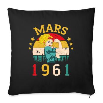 Mars 1961 Anniversaire Idée Cadeau Vintage 1961 - Housse de coussin décorative 45 x 45 cm - noir - Devant