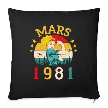 Mars 1981 Anniversaire Idée Cadeau Vintage 1981 - Housse de coussin décorative 45 x 45 cm - noir - Devant