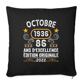 Octobre 1936 86 Ans Anniversaire Idée Cadeau Rétro - Housse de coussin décorative 45 x 45 cm - noir - Devant