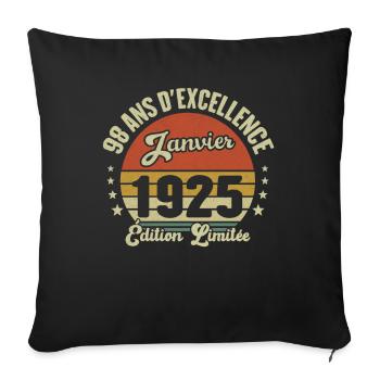 98 Ans Janvier 1925 Anniversaire Vintage Cadeau - Housse de coussin décorative 45 x 45 cm - noir - Devant