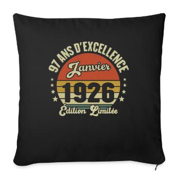 97 Ans Janvier 1926 Anniversaire Vintage Cadeau - Housse de coussin décorative 45 x 45 cm - noir - Devant