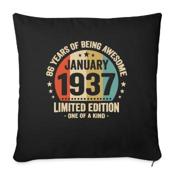 86 Ans Janvier 1937 Anniversaire Cadeau Vintage - Housse de coussin décorative 45 x 45 cm - noir - Devant