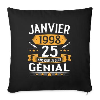 Janvier 1998 25 Ans Anniversaire Vintage Cadeau - Housse de coussin décorative 45 x 45 cm - noir - Devant