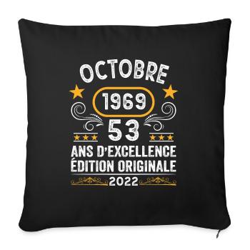 Octobre 1969 53 Ans Anniversaire Idée Cadeau Rétro - Housse de coussin décorative 45 x 45 cm - noir - Devant