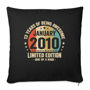 13 Ans Janvier 2010 Anniversaire Cadeau Vintage - Housse de coussin décorative 45 x 45 cm - noir - Devant