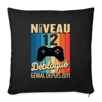 12 Ans 2011 Anniversaire Cadeau Citation Gamer - Housse de coussin décorative 45 x 45 cm - noir - Devant