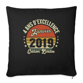 4 Ans Janvier 2019 Anniversaire Vintage Cadeau - Housse de coussin décorative 45 x 45 cm - noir - Devant