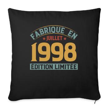 Fabriqué En Juillet 1998 Anniversaire Vintage 1998 - Housse de coussin décorative 45 x 45 cm - noir - Devant