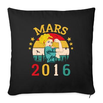 Mars 2016 Anniversaire Idée Cadeau Vintage 2016 - Housse de coussin décorative 45 x 45 cm - noir - Devant