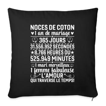 Noces De Coton 1 An De Mariage - Housse de coussin décorative 45 x 45 cm - noir - Devant