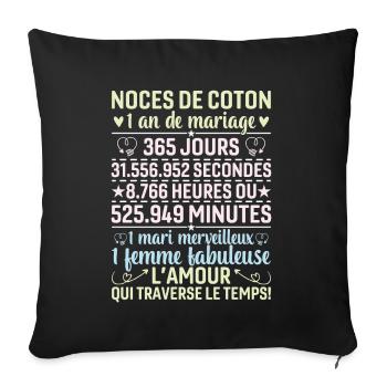 Noces De Coton 1 An De Mariage - Housse de coussin décorative 45 x 45 cm - noir - Devant