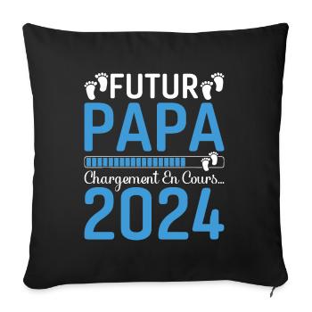 Futur Papa 2024 Père Idée Cadeau Fête Des Pères - Housse de coussin décorative 45 x 45 cm - noir - Devant