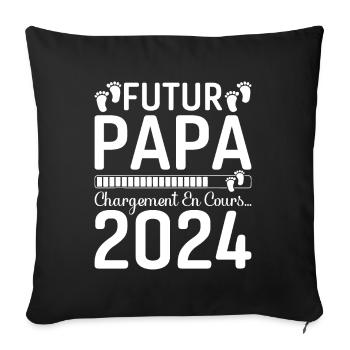 Futur Papa 2024 Père Idée Cadeau Fête Des Pères - Housse de coussin décorative 45 x 45 cm - noir - Devant
