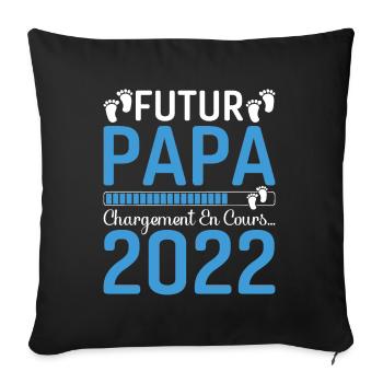 Futur Papa 2022 Naissance Cadeau Grossesse Père - Housse de coussin décorative 45 x 45 cm - noir - Devant