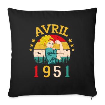 Vintage Flourish Cadeau Anniversaire Avril 1951 - Housse de coussin décorative 45 x 45 cm - noir - Devant