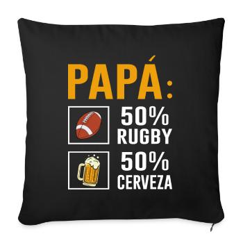 Papa 50% Rugby 50% Bière Cadeau De Fête Des Pères - Housse de coussin décorative 45 x 45 cm - noir - Devant