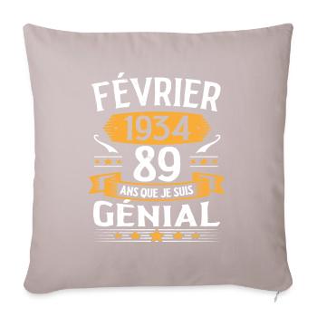 Février 1934 89 Ans Anniversaire Vintage Cadeau - Housse de coussin décorative 45 x 45 cm - taupe clair - Devant