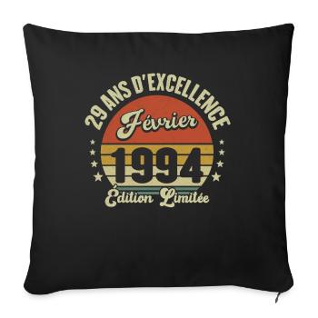 29 Ans Février 1994 Anniversaire Vintage Cadeau - Housse de coussin décorative 45 x 45 cm - noir - Devant