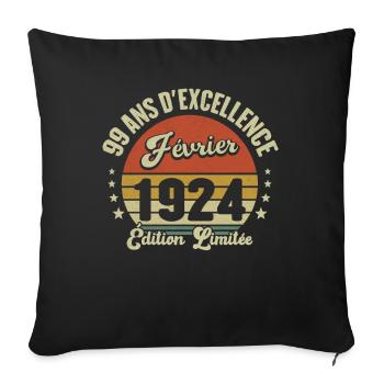 99 Ans Février 1924 Anniversaire Vintage Cadeau - Housse de coussin décorative 45 x 45 cm - noir - Devant