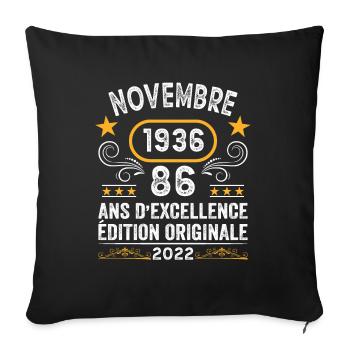 Novembre 1936 86 Ans Anniversaire Idée Cadeau - Housse de coussin décorative 45 x 45 cm - noir - Devant