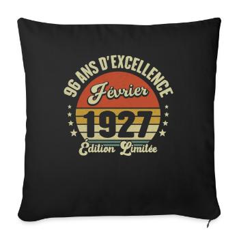 96 Ans Anniversaire Vintage Né(e) en Février 1927 - Housse de coussin décorative 45 x 45 cm - noir - Devant