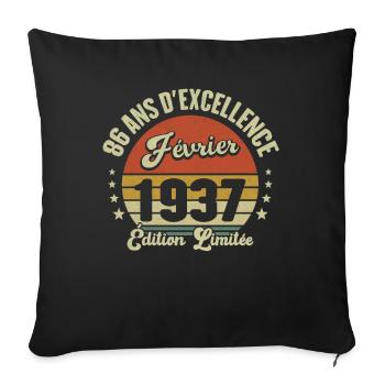 86 Ans Février 1937 Anniversaire Vintage Cadeau - Housse de coussin décorative 45 x 45 cm - noir - Devant