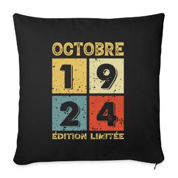 Anniversaire Vintage Idée Cadeau Octobre 1924 - Housse de coussin décorative 45 x 45 cm - noir - Devant