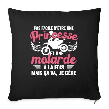 Princesse Et Motarde À La Fois Idée Cadeau Moto - Housse de coussin décorative 45 x 45 cm - noir - Devant