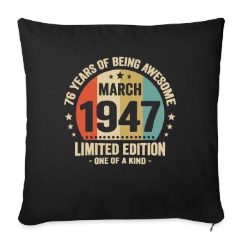 Anniversaire Vintage Idée Cadeau Mars 76 - Housse de coussin décorative 45 x 45 cm - noir - Devant