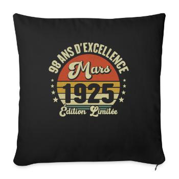 98 Ans D'excellence Mars 1925 Édition Limitée - Housse de coussin décorative 45 x 45 cm - noir - Devant