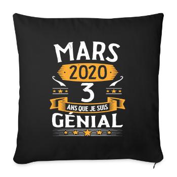 Mars 2020 3 Ans Que Je Suis Génial Anniversaire - Housse de coussin décorative 45 x 45 cm - noir - Devant
