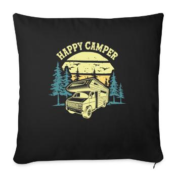 Happy Camper Campeur Heureux Camping Car Caravane - Housse de coussin décorative 45 x 45 cm - noir - Devant