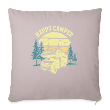 Happy Camper Campeur Heureux Camping Car Caravane - Housse de coussin décorative 45 x 45 cm - taupe clair - Devant