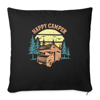 Happy Camper Campeur Heureux Camping Car Caravane - Housse de coussin décorative 45 x 45 cm - noir - Devant