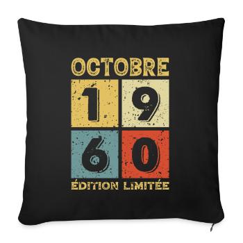 Anniversaire Vintage Idée Cadeau Octobre 1960 - Housse de coussin décorative 45 x 45 cm - noir - Devant