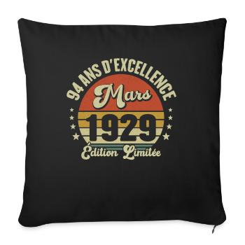 94 Ans D'excellence Mars 1929 Édition Limitée - Housse de coussin décorative 45 x 45 cm - noir - Devant