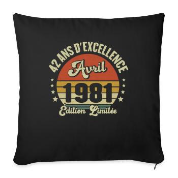 Avril 1981 42 Ans Anniversaire Vintage Idée Cadeau - Housse de coussin décorative 45 x 45 cm - noir - Devant