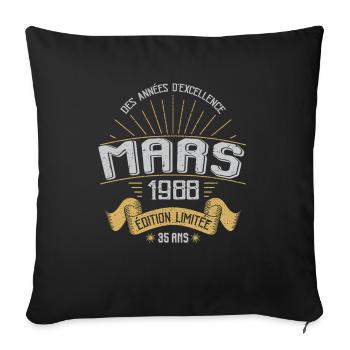 Mars 1988 35 Ans Anniversaire Vintage Idée Cadeau - Housse de coussin décorative 45 x 45 cm - noir - Devant