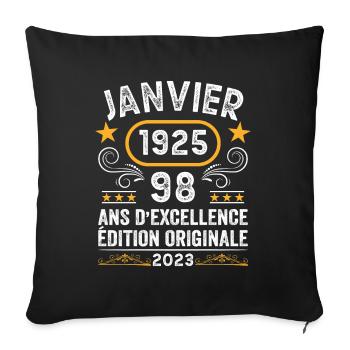 Anniversaire Vintage Idée Cadeau Janvier 1925 98 - Housse de coussin décorative 45 x 45 cm - noir - Devant