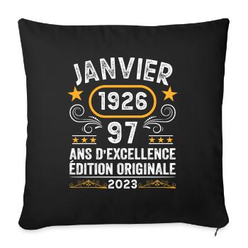 Anniversaire Vintage Idée Cadeau Janvier 1926 97 - Housse de coussin décorative 45 x 45 cm - noir - Devant