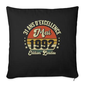 Mai 1992 31 Ans Anniversaire Vintage Idée Cadeau - Housse de coussin décorative 45 x 45 cm - noir - Devant