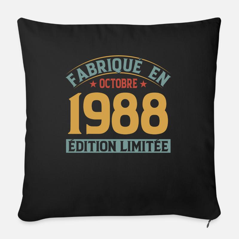 Fabriqué En Octobre 1988 Édition Limitée - Housse de coussin décorative 45 x 45 cm - noir