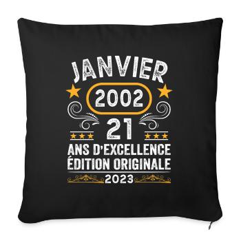 Anniversaire Vintage Idée Cadeau Janvier 2002 21 - Housse de coussin décorative 45 x 45 cm - noir - Devant