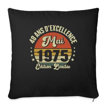 Mai 1975 48 Ans Anniversaire Vintage Idée Cadeau - Housse de coussin décorative 45 x 45 cm - noir - Devant