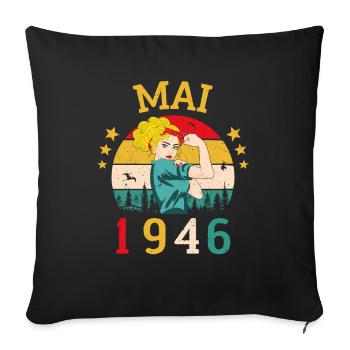 May 1946 Anniversary Vintage Happy Birthday - Sofa pillowcase 17,3'' x 17,3'' (45 x 45 cm) - black - Front