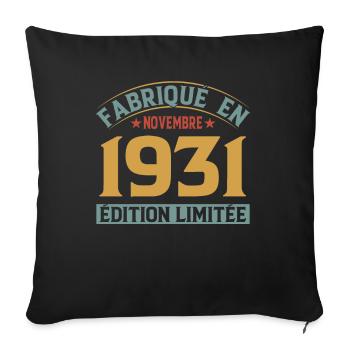Fabriqué En Novembre 1931 Édition Limitée - Housse de coussin décorative 45 x 45 cm - noir - Devant