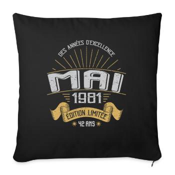 Mai 1981 42 Ans Anniversaire Vintage Idée Cadeau - Housse de coussin décorative 45 x 45 cm - noir - Devant