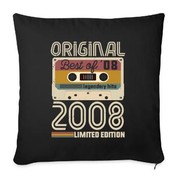 Vintage Geburtstag Original Geschenkidee 2008 - Sofakissenbezug 45 x 45 cm - Schwarz - Vorne