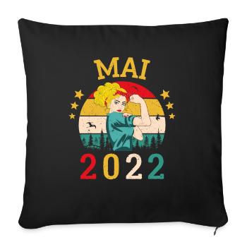 Mai 2022 Anniversaire Vintage Happy Birthday - Housse de coussin décorative 45 x 45 cm - noir - Devant