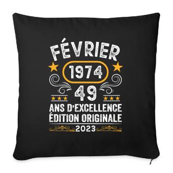 Anniversaire Vintage Idée Cadeau Février 1974 49 - Housse de coussin décorative 45 x 45 cm - noir - Devant
